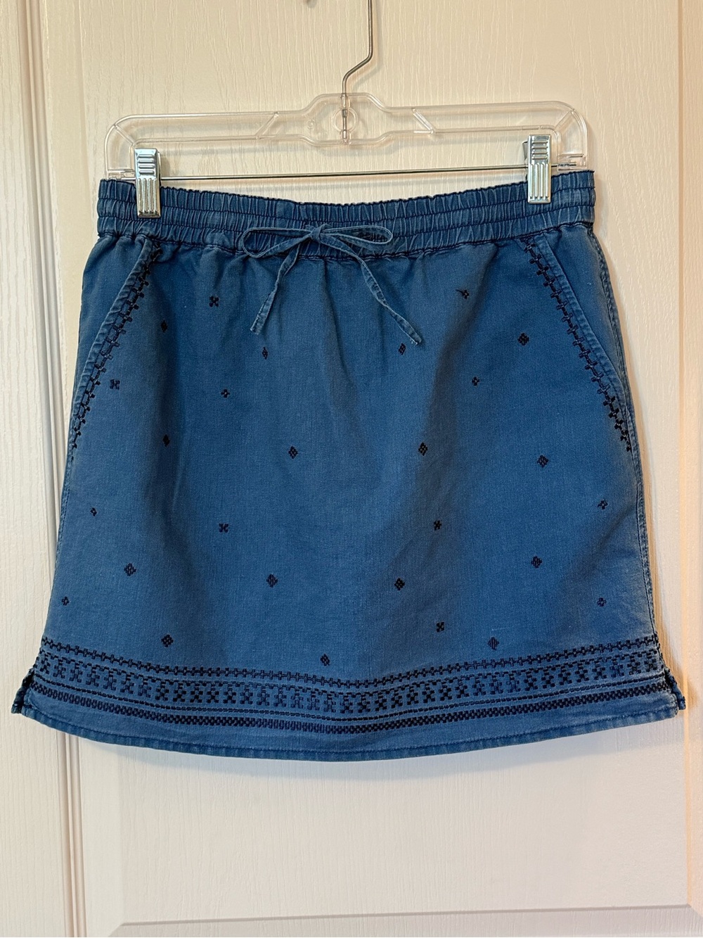 J. Crew Navy Blue Embroidered Linen/Cotton Mini Skirt